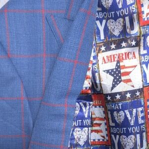 Cavani Blazer Mens 42R Blue Red Windowpane Americana Lining Peak Lapel Sportcoat